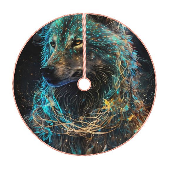 Kdxio Artistic Light Dot Wolf、 Print Christmas Tree Skirt Christmas Xmas Tree Skirts Mat for New Year Holiday Christmas Party Decorations-30"