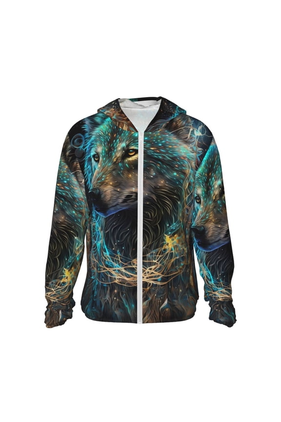Artistic Light Dot Wolf、 Print Women Men Sun Protection UPF 50+ Jackets Zip Up Long Sleeve Hoodie Hiking Lightweight with Pockets