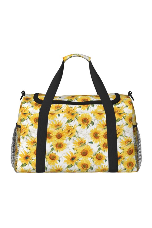 Artistic Marble Pattern Sunflower Travel Duffel Bag Gym Bag Weekender Travel Bag Gym Bag for Women &Men Airplane Travel Essentials for Flying