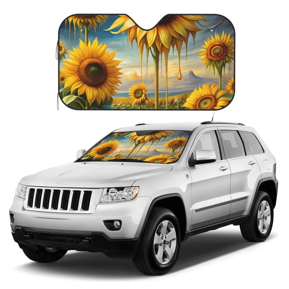 Kdxio Artistic Oil Painting Sunflower Print Windshield Sun Shade, Foldable Sun Blocker for Car,Truck,SUV Automotive Interior Sun Protection,Reflective Shade for Front Windshield(Medium)