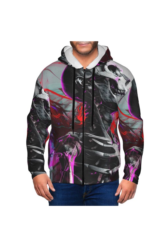Artistic Skull Print Men Hoodies Casual Hoodies for Men with Zip Pockets Full Zip Long Sleeve Sweatshirt Sports Hooded Jacket-Small