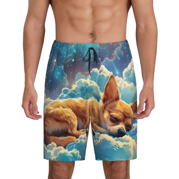 Kdxio Artistic Starry Sky Cloud Dog Print Mens Sleep Shorts Bottoms Soft Comfy Pajama Wear Pants with Drawstring Pockets