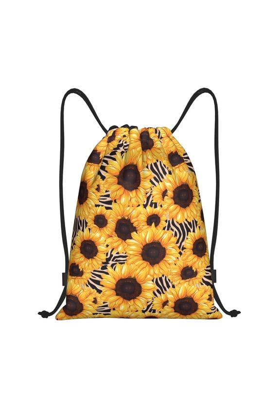 Artistic Zebra Print Sunflower Print Drawstring Backpack Bag,Waterproof Draw String Back Sack, Gym Drawstring Bags Swim Bag For Unisex