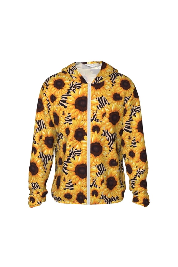 Artistic Zebra Print Sunflower Print Women Men Sun Protection UPF 50+ Jackets Zip Up Long Sleeve Hoodie Hiking Lightweight with Pockets