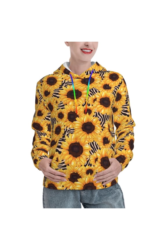 Artistic Zebra Print Sunflower Print Womens Oversized Hoodies Sweatshirts Hooded Pullover Tops Sweaters Casual-Medium