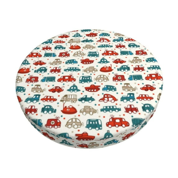 Kdxio Artoon Car Print Stool Covers Round,Stretch Round Bar Stool Covers Washable Bar Stool Cushion Slipcover for 12-15 Inch Chair