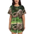 thumbnail image 1 of Kdxio Asia Elephant Print Pajamas Sets for Women Short-Sleeved Pjs with Lounge Shorts Two Piece Sleepwear S-4XL, 1 of 8