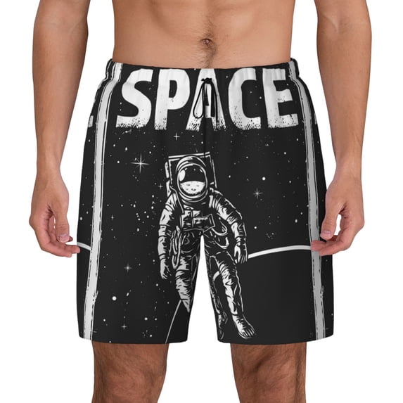 Kdxio Astronaut At Spacewalk Print Men'S Swim Trunks With Compression Liner 7 Inch Inseam Quick Dry Swim Shorts