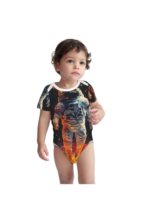Astronaut Cosmic Rainbow Pattern Unisex Baby Cotton Short Sleeve Bodysuits-3 Months