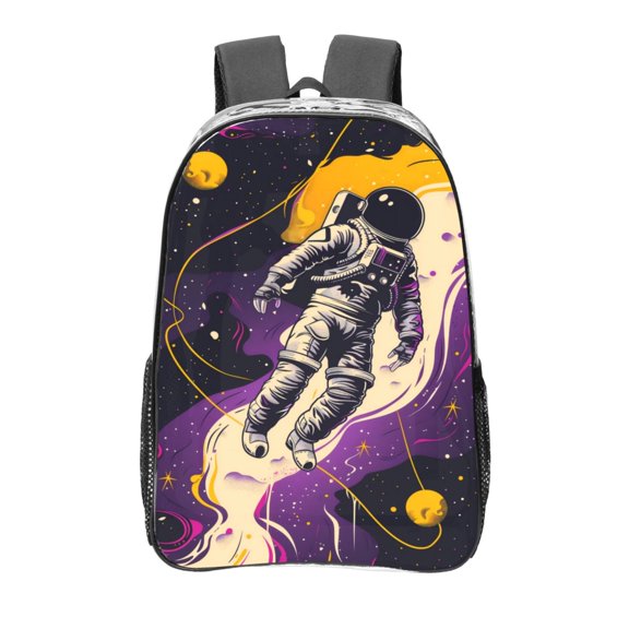 Kdxio Astronaut Floating purple Space Clear Backpack, Transparent Bookbag for School for Women Men, Capacity Clear Bag for College, Travel