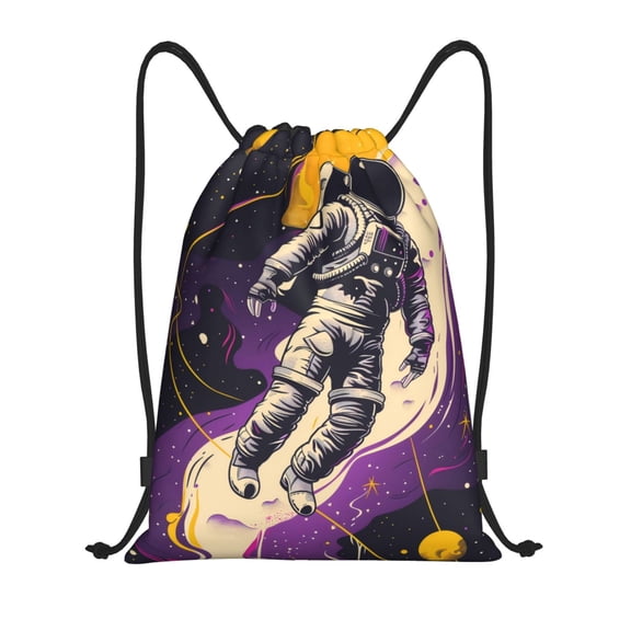 Kdxio Astronaut Floating purple Space Print Drawstring Backpack Bag,Waterproof Draw String Back Sack, Gym Drawstring Bags Swim Bag For Unisex