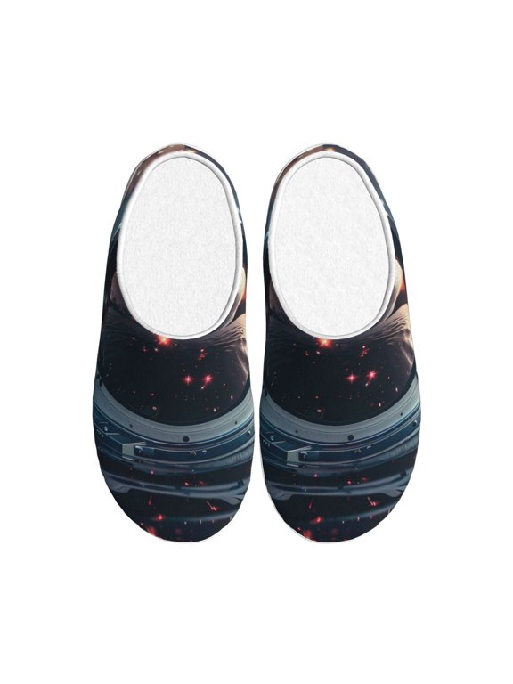 Astronaut Helmet Reflections Women's Men's Slippers Plush Slip-On House Slipper for Winter Indoor Soft Cushion Non-slip Fluffy Slides Slippers-39/40