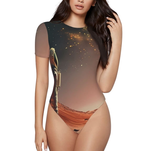 Kdxio Astronaut On Mars A for Women's Short-Sleeved Onesie Stylish Round Neck Pajamas Bodysuit Jumpsuit Nightwear-Small
