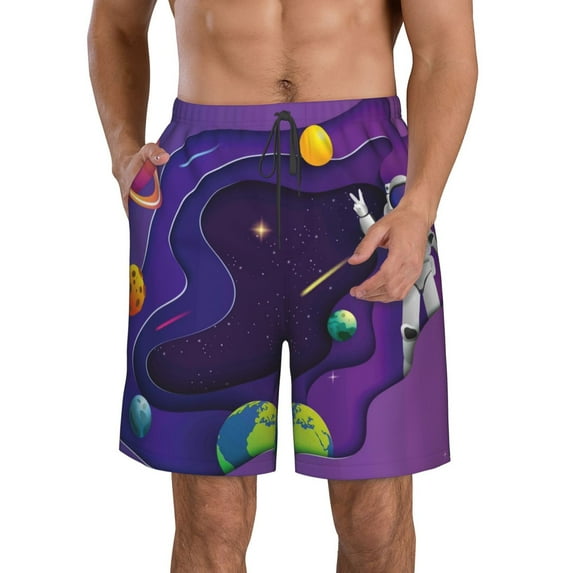 Kdxio Astronaut Pattern Mens Casual Shorts - Drawstring Summer Beach Sports Shorts for Men
