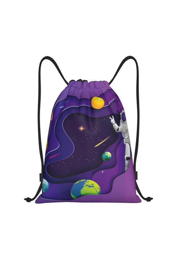 Astronaut Print Drawstring Backpack Bag,Waterproof Draw String Back Sack, Gym Drawstring Bags Swim Bag For Unisex