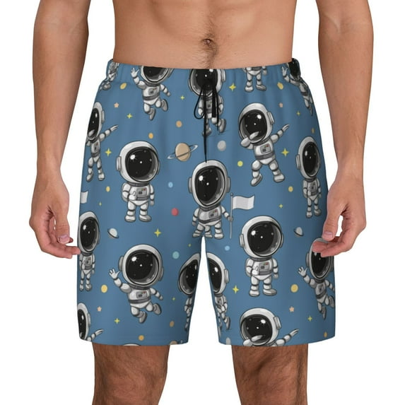 Kdxio Astronaut Print Men's Swim Trunks with Compression Liner 7 Inch Inseam Quick Dry Swim Shorts