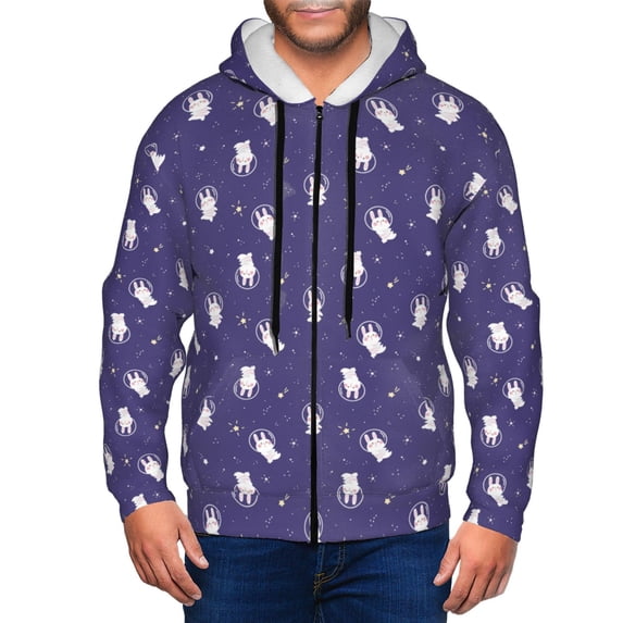 Kdxio Astronaut Rabbit Print Men Hoodies Casual Hoodies for Men with Zip Pockets Full Zip Long Sleeve Sweatshirt Sports Hooded Jacket-X-Large