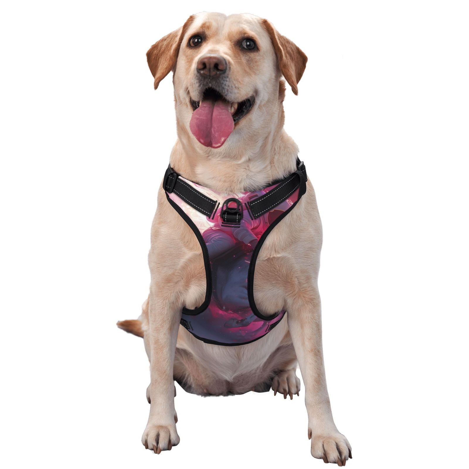 Kdxio Astronaut Riding Fiery Horse Print No Pull Dog Harness Adjustable Reflective Oxford Easy Control Medium Large Dog Harness for Training and Everyday-Large
