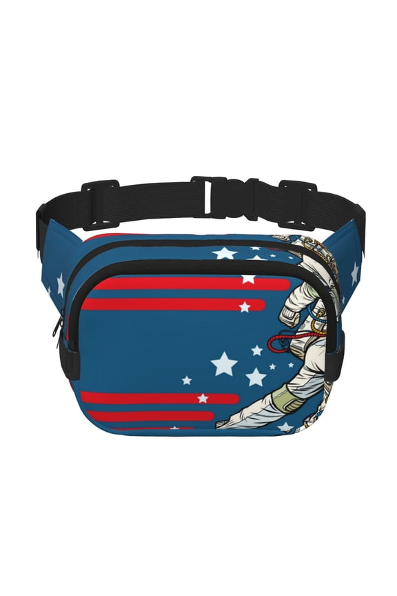 Astronaut Runs Forward Crossbody Double Layer Waist Bag Belt Bag for Unisex Fanny Pack Fashion Waist Packs for Hiking Running Shopping Traveling