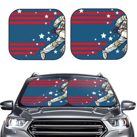 Kdxio Astronaut Runs Forward Print 2-Piece Sun Shade Front Windshield - Foldable Car Front Window Sunshades for Most Sedans SUV Truck