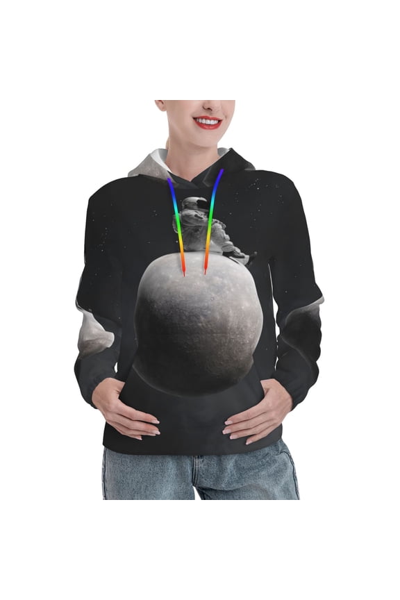 Astronaut Sitting On Mercury Planet Print Womens Oversized Hoodies Sweatshirts Hooded Pullover Tops Sweaters Casual-Medium