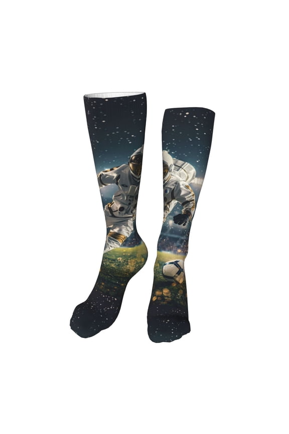 Astronaut Soccer Field Funny Silky Novelty Funky Long Knee High Socks Soft 3D Print Cosplay Crazy Stockings for Men Women