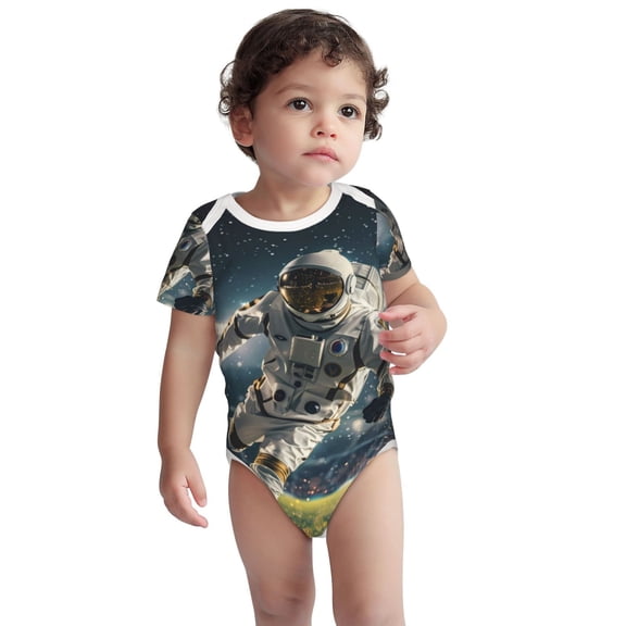 Kdxio Astronaut Soccer Field Pattern Unisex Baby Cotton Short Sleeve Bodysuits-6 Months