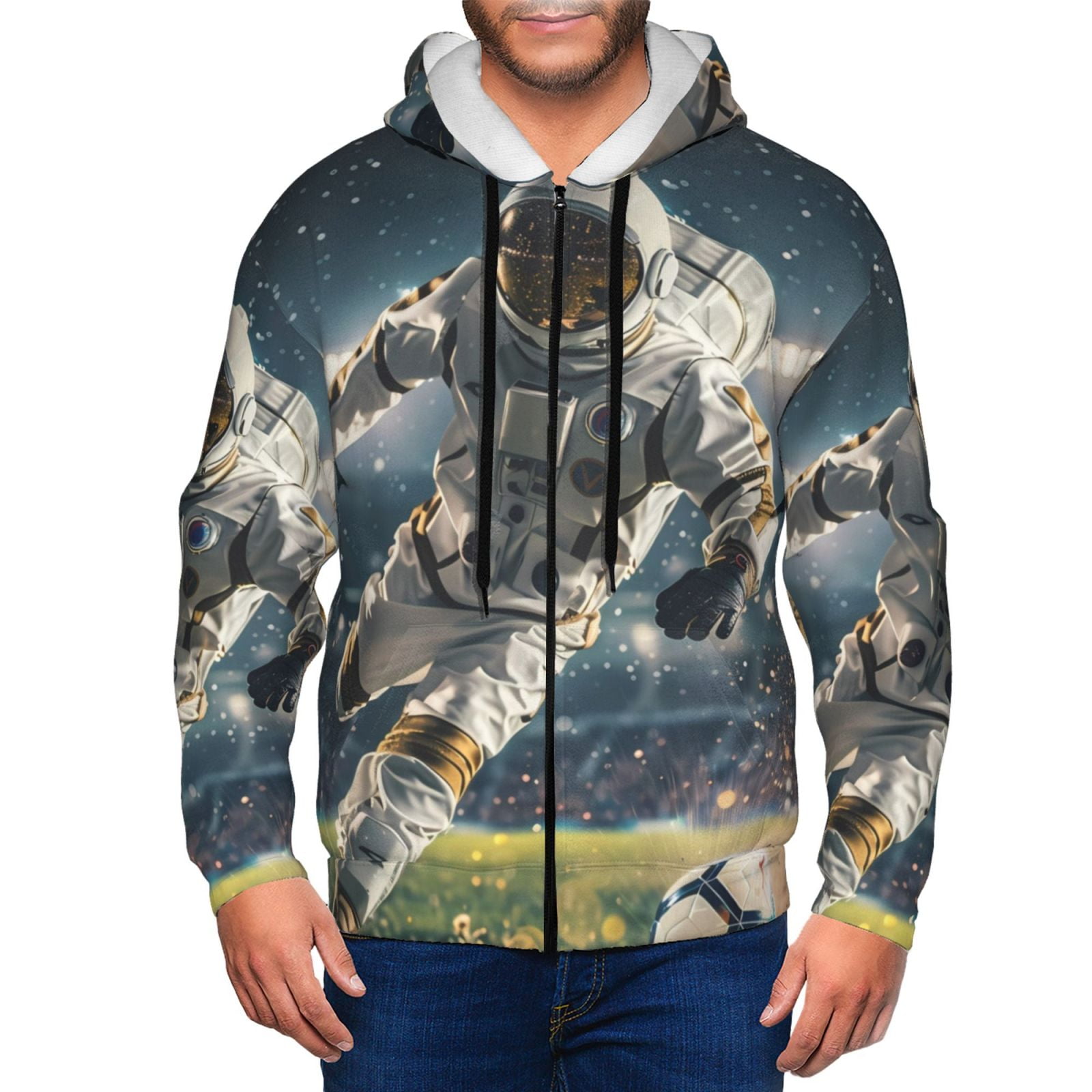 Kdxio Astronaut Soccer Field Print Men Hoodies Casual Hoodies for Men