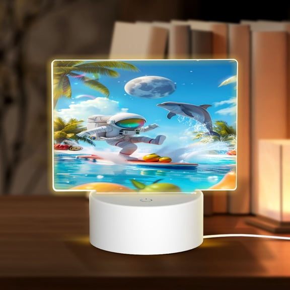 Kdxio Astronaut Tropical Dolphin Rectangular Acrylic Night Light Acrylic Sleep Night Light Friend Gifts for Birthday Gifts for Women Teens Boys Girls