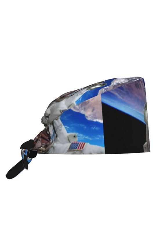 Astronaut in Outer Space Pattern Turban Hat for Women Men Comfortable Adjustable Cleaning Working Cap with Sweatband
