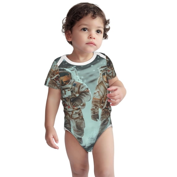 Kdxio Astronauts On Lunar Mission Pattern Unisex Baby Cotton Short Sleeve Bodysuits-3 Months