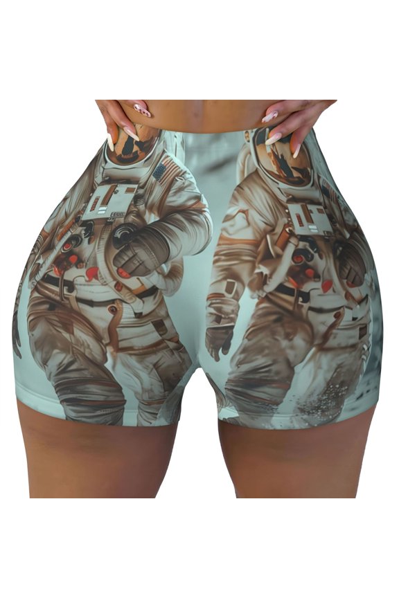 Astronauts On Lunar Mission Print Workout Shorts for Women Seamless Soft Smooth Gym Yoga Scrunch Active Shorts
