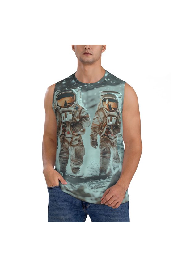 Astronauts On Lunar Mission for Men's Muscle T-shirt,Sleeveless for Workout Running Athletic Gym Lounge Casual