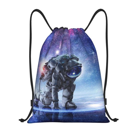Kdxio Astronauts Start Running Print Drawstring Backpack Bag,Waterproof Draw String Back Sack, Gym Drawstring Bags Swim Bag For Unisex