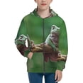 thumbnail image 1 of Kdxio Australian White Tree Frog Sitting on Branch Pattern Kids Boys Girls Zip Up Hoodie 3D Printed Hooded Sweatshirt Hoody Coat with Pocket 7-12 Y-Medium, 1 of 6