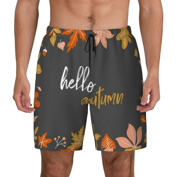 Kdxio Autumn And Fall Leaves Print Men'S Swim Trunks With Compression Liner 7 Inch Inseam Quick Dry Swim Shorts