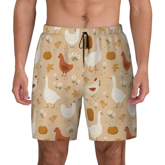Kdxio Autumn And Thanksgiving Print Men'S Swim Trunks With Compression Liner 7 Inch Inseam Quick Dry Swim Shorts