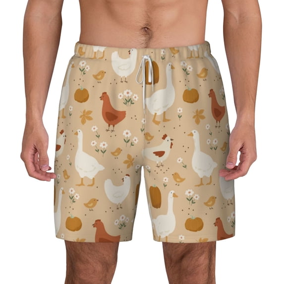 Kdxio Autumn And Thanksgiving Print Men'S Swim Trunks With Compression Liner 7 Inch Inseam Quick Dry Swim Shorts