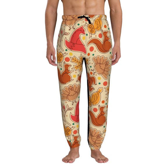 Kdxio Autumn Animal Maple Leaves Pattern Joggers,Sweatpants for Men with Pockets-Large