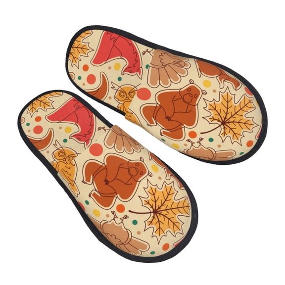 Kdxio Autumn Animal Maple Leaves Pattern Slippers for Women Memory Foam Fuzzy House Slippers Bedroom Non-slip Warm Womens Slippers