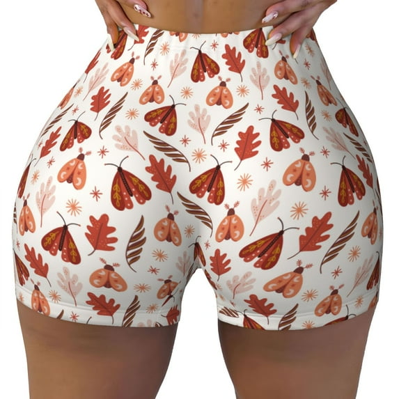 Kdxio Autumn Brown Butterfly Print Workout Shorts for Women Seamless Soft Smooth Gym Yoga Scrunch Active Shorts