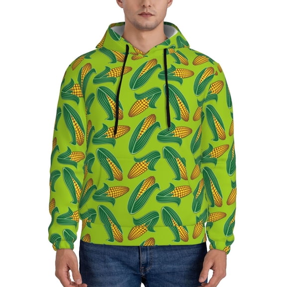 Kdxio Autumn Corn Print Mens Casual Hooded Collar Drawstring Hoodies Pullover Sweatshirts Casual Long Sleeve Shirts-Small