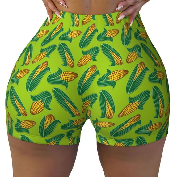 Kdxio Autumn Corn Print Workout Shorts for Women Seamless Soft Smooth Gym Yoga Scrunch Active Shorts