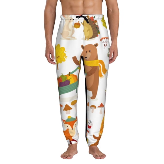 Kdxio Autumn Forest Animals Pattern Joggers,Sweatpants for Men with Pockets-3X-Large