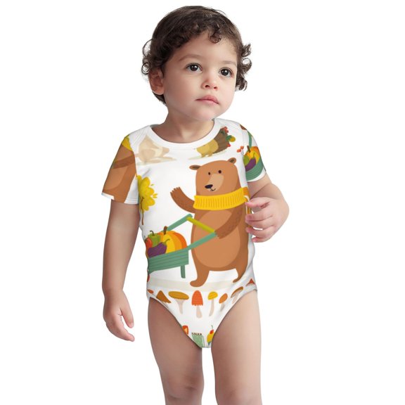 Kdxio Autumn Forest Animals Pattern Unisex Baby Cotton Short Sleeve Bodysuits-3 Months