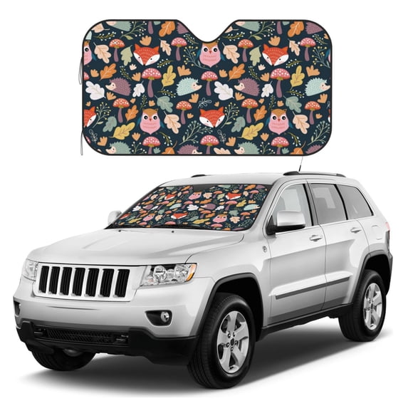 Kdxio Autumn Forest Print Windshield Sun Shade, Foldable Sun Blocker for Car,Truck,SUV Automotive Interior Sun Protection,Reflective Shade for Front Windshield(Medium)