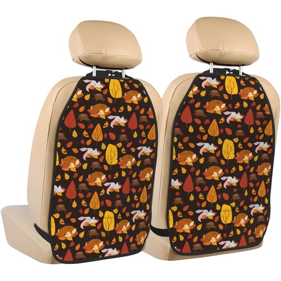 Kdxio Autumn Forest Small Animals Lazy Print 2 Pack Car Kick Mat Seat Cover Back Protector Mat with Pockets for Organizer Backseat Protector and Storage Anti Kick Pad for Vehicles