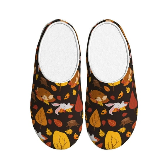 Kdxio Autumn Forest Small Animals Lazy Women's Men's Slippers Plush Slip-On House Slipper for Winter Indoor Soft Cushion Non-slip Fluffy Slides Slippers-8