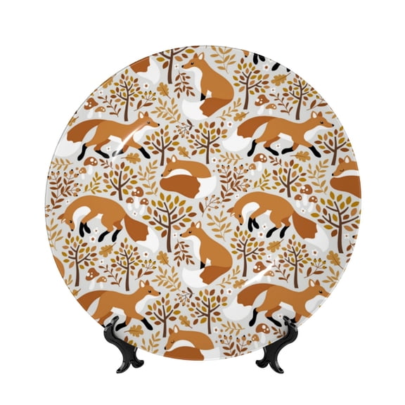 Kdxio Autumn Fox with Brown Plants Bone China Decorative Plate Ceramic Decorative Plate for Home Office Wall Stand Decorative Plates for Home Bedroom-10in