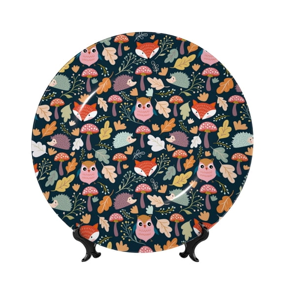 Kdxio Autumn Fox Owl Bone China Decorative Plate Ceramic Decorative Plate for Home Office Wall Stand Decorative Plates for Home Bedroom-7in